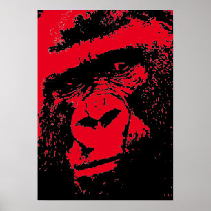 Red Black Pop Art Gorilla Ansikte Poster