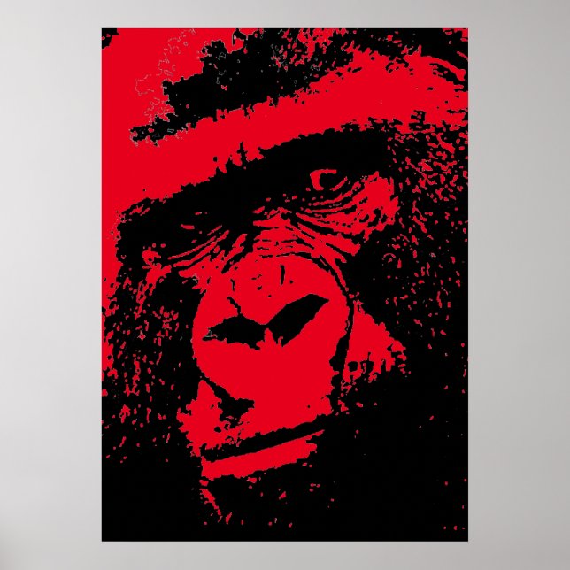 Red Black Pop Art Gorilla Ansikte Poster (Framsidan)