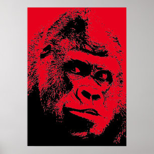 Red Black Pop Art Gorilla Poster