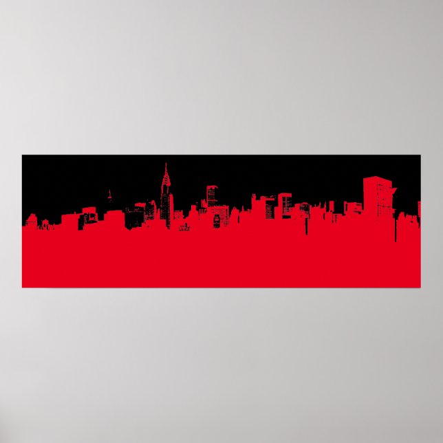 Red Black Pop Art New York City Skyline Poster (Framsidan)