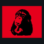 Red Black Pop Art Thinking Chimpanze Poster<br><div class="desc">Vild Animal Funny Art - College Pop Art - Vild Animal Computer Bilder</div>