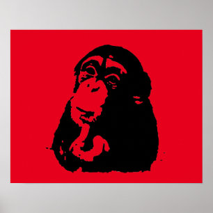 Red Black Pop Art Thinking Chimpanze Poster
