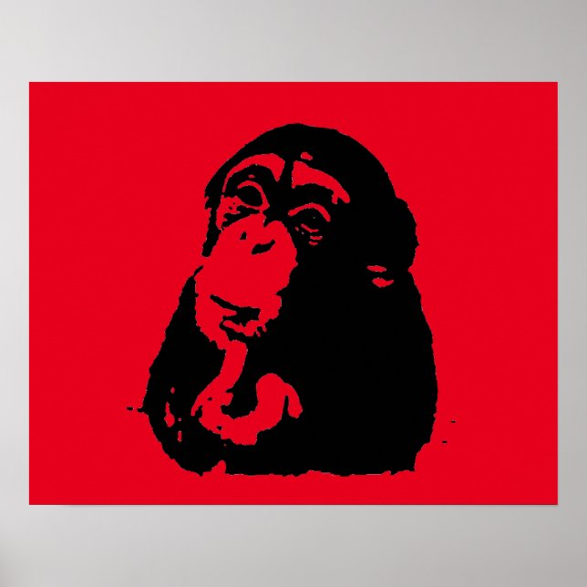 Red Black Pop Art Thinking Chimpanze Poster (Framsidan)