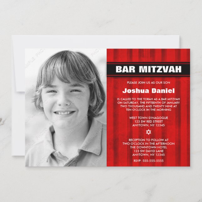 Red Black Rand Photo Pub Mitzvah-inbjudningar Inbjudningar (Framsida)