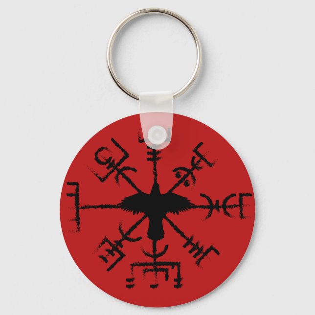 Red & Black Raven Vegvisir Protection Sigil Nyckelring (Framsida)