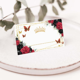 Red Black Ro Blommigt Guld Butterflies Quinceañera Placeringskort