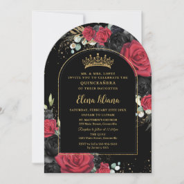 Red Black Ro Blommigt Quinceanera Sweet 16 Arch Inbjudningar