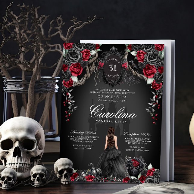 Red Black Ro Gothic Haunted Castle Quinceanera Inbjudningar (Skapare uppladdad)