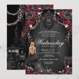 Red Black Ro Quinceanera Gothic Halloween Inbjudningar