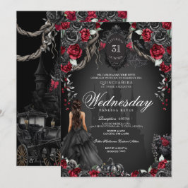 Red Black Ro Quinceañera Halloween Gothic Inbjudningar