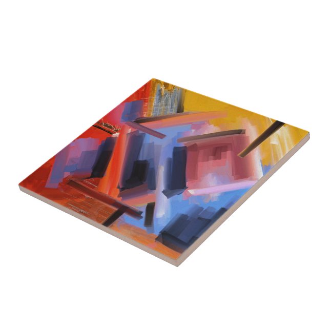 Red Black Rosa Blue Contemporary Fine Art Kakelplatta (Sidan)