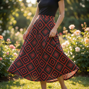 Red Black Rosa Ethnic Tribal Geometric Mönster Tyg