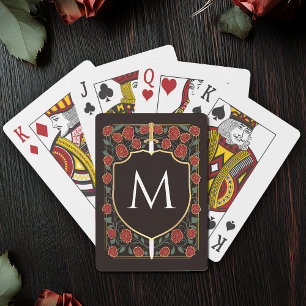 Red & Black Royal Medieval Sword & Shield Monogram Casinokort