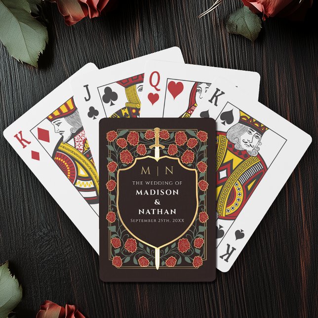 Red Black Royal Sword Shield Wedding Favor Casinokort (Skapare uppladdad)