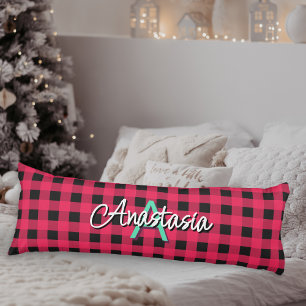 Red Black Rustic Buffalo Check Play Monogrammed Kroppskudde