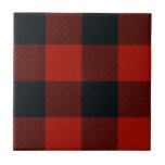 Red Black Rustic Buffalo Play Print Kakelplatta<br><div class="desc">anpassningsbar</div>