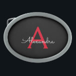 Red Black Script Girly Monogram Namn<br><div class="desc">Svartvit och röd Enkelt skript Monogram Namn Bälte Buckle. Detta gör perfekt studenten,  söt 16 16,  18,  21,  30,  40,  50,  60,  70,  80,  90:e,  100-årsdag,  bröllop,  möhippa,  årsdag,  babydusch eller bachelorette-gåva till någon som glam lyx och chic stilar.</div>