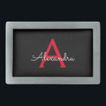 Red Black Script Girly Monogram Namn<br><div class="desc">Svartvit och röd Enkelt skript Monogram Namn Bälte Buckle. Detta gör perfekt studenten,  söt 16 16,  18,  21,  30,  40,  50,  60,  70,  80,  90:e,  100-årsdag,  bröllop,  möhippa,  årsdag,  babydusch eller bachelorette-gåva till någon som glam lyx och chic stilar.</div>