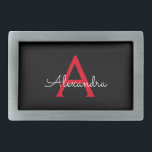 Red Black Script Girly Monogram Namn<br><div class="desc">Svartvit och röd Enkelt skript Monogram Namn Bälte Buckle. Detta gör perfekt studenten,  söt 16 16,  18,  21,  30,  40,  50,  60,  70,  80,  90:e,  100-årsdag,  bröllop,  möhippa,  årsdag,  babydusch eller bachelorette-gåva till någon som glam lyx och chic stilar.</div>