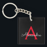 Red Black Script Girly Monogram Namn<br><div class="desc">Nyckelkedja för svart och röd,  enkel skrift,  Monogram Namn. Det gör perfekten söt 16-årsjubileum,  bröllop,  möhippa,  årsdag,  babydusch eller bachelorette-fest för någon som glam lyxen och chic stilar i kärlek.</div>