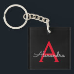 Red Black Script Girly Monogram Namn<br><div class="desc">Nyckelkedja för svart och röd,  enkel skrift,  Monogram Namn. Det gör perfekten söt 16-årsjubileum,  bröllop,  möhippa,  årsdag,  babydusch eller bachelorette-fest för någon som glam lyxen och chic stilar i kärlek.</div>