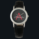 Red Black Script Girly Monogram Namn Armbandsur<br><div class="desc">Svart och röd Enkel skript Monogram Namn Watch. Det gör perfekt studenten,  födelsedag,  bröllop,  möhippa,  årsdag,  babydusch eller bachelorette-fest till någon som glam lyx och chic stilar.</div>