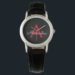 Red Black Script Girly Monogram Namn Armbandsur<br><div class="desc">Svart och röd Enkel skript Monogram Namn Watch. Det gör perfekt studenten,  födelsedag,  bröllop,  möhippa,  årsdag,  babydusch eller bachelorette-fest till någon som glam lyx och chic stilar.</div>