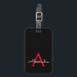 Red Black Script Girly Monogram Namn Bagagebricka<br><div class="desc">Rött och svart Monogram Lägg till ditt eget Namn-skript Namnteckning Pillow. Märkrn i bagagepåsen gör perfekten söt 16-årsjubileum,  bröllop,  möhippa,  babydusch eller bachelorette-festgåva till någon som kärlek en chic elegant och modern stil.</div>