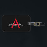 Red Black Script Girly Monogram Namn Bagagebricka<br><div class="desc">Svart och rött Monogram Lägg till din egen Märkre för Namn-skript. märkrn gör perfekten söt 16 födelsedag,  bröllop,  möhippa,  babydusch eller bachelorette-fest för någon som dekorerar hennes rum i stil.</div>