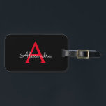 Red Black Script Girly Monogram Namn Bagagebricka<br><div class="desc">Svart och rött Monogram Lägg till din egen Märkre för Namn-skript. märkrn gör perfekten söt 16 födelsedag,  bröllop,  möhippa,  babydusch eller bachelorette-fest för någon som dekorerar hennes rum i stil.</div>