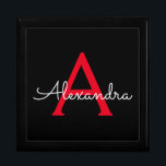 Red Black Script Girly Monogram Namn Minnesask<br><div class="desc">Svart och röd Enkelt skript Monogram Namn Jewelry KeepVII Box. Det gör perfekt studenten,  födelsedag,  bröllop,  möhippa,  årsdag,  babydusch eller bachelorette-fest till någon som glam lyx och chic stilar.</div>
