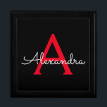 Red Black Script Girly Monogram Namn Minnesask<br><div class="desc">Svart och röd Enkelt skript Monogram Namn Jewelry KeepVII Box. Det gör perfekt studenten,  födelsedag,  bröllop,  möhippa,  årsdag,  babydusch eller bachelorette-fest till någon som glam lyx och chic stilar.</div>