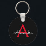 Red Black Script Girly Monogram Namn Nyckelring<br><div class="desc">Svart och röd Enkel skript Monogram Namn nyckelringar (Nyckelring). Det gör perfekten söt 16-årsjubileum,  bröllop,  möhippa,  årsdag,  babydusch eller bachelorette-fest för någon som glam lyxen och chic stilar i kärlek.</div>