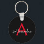 Red Black Script Girly Monogram Namn Nyckelring<br><div class="desc">Svart och röd Enkel skript Monogram Namn nyckelringar (Nyckelring). Det gör perfekten söt 16-årsjubileum,  bröllop,  möhippa,  årsdag,  babydusch eller bachelorette-fest för någon som glam lyxen och chic stilar i kärlek.</div>