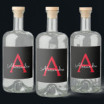 Red Black Script Girly Monogram Namn Spritflaskor Etikett<br><div class="desc">Svart och röd monogram Namn Liquor (Vodka,  Whiskey,  Gin,  Rum) Flaska-etikett. Det gör perfekten söt 16-årsjubileum,  bröllop,  möhippa,  årsdag,  babydusch eller bachelorette-fest för någon som glam lyxen och chic stilar i kärlek.</div>