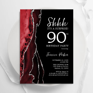 Red Black Silver Agate 90:e födelsedag Inbjudningar