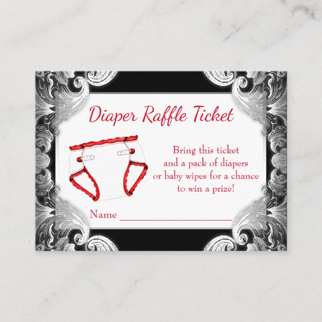 Red Black Silver Diaper Raffle Biljett Tilläggskort (Framsida)