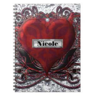 Red Black Silver Valentine Heart Gothic Romantik Anteckningsbok Med Spiral