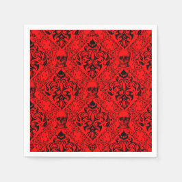 Red Black Skull Damask Halloween Mörk Goth Mönster Pappersservett