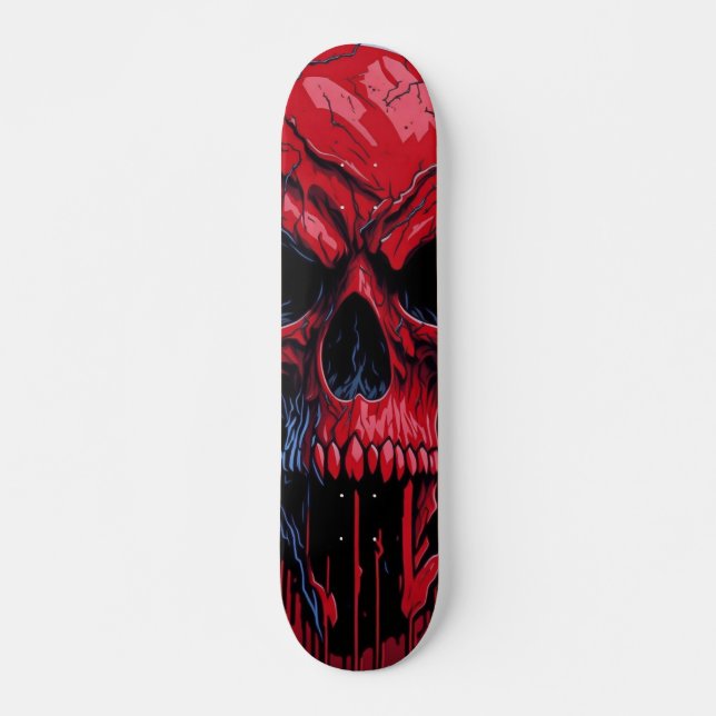 Red & Black Skull - Tum-Döskallar, design nr 2 Mini Skateboard Bräda 18,5 Cm (Framsida)