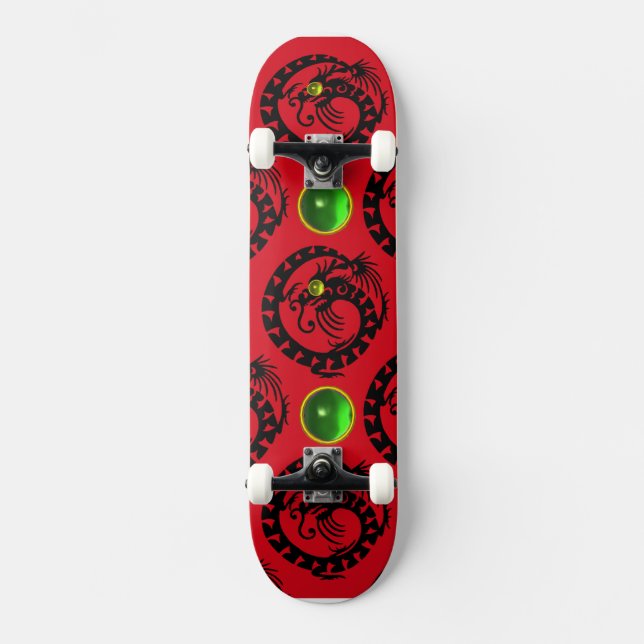 RED BLACK SNAKE DRAGON, Grönt Emerald Skateboard Bräda 20 Cm (Framsida)