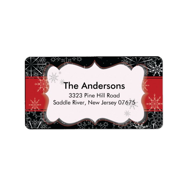 Red Black Snowflake Winter Returadress, Helgdag Adressetikett (Framsidan)