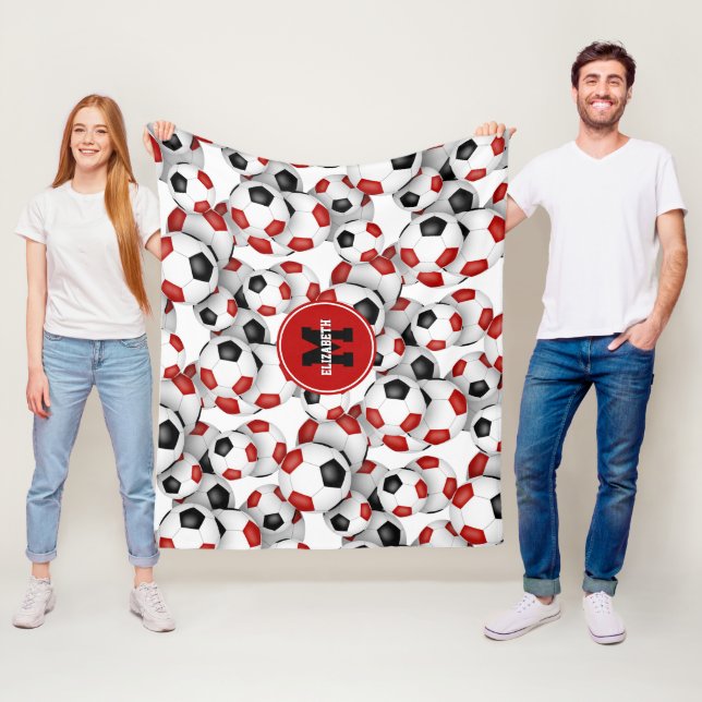 Red Black soccer-bollar team färg monogramme Fleecefilt (På plats)