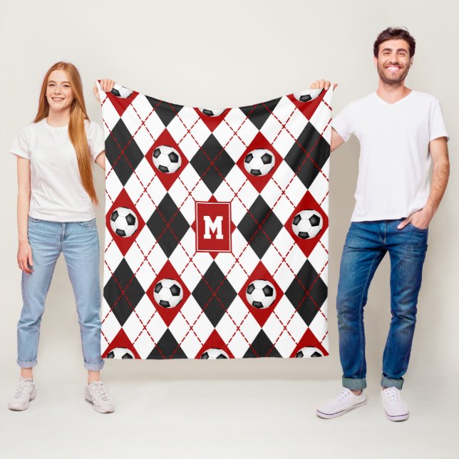 Red Black soccer Team färg argyle mönster Fleecefilt (På plats)