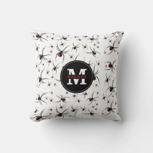 Red & Black Spider Mönster Monogrammed Kudde