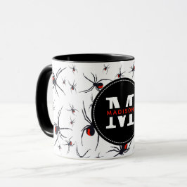 Red & Black Spider Mönster Monogrammed Mugg