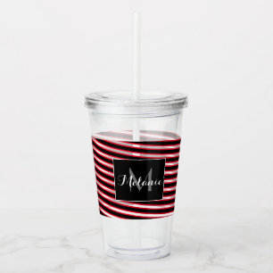 Red Black Spiral Ribbon Rand Monogram Anpassningsb Take Away Mugg