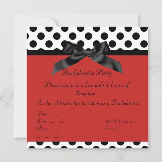 RED BLACK SPOT BACHELORETTE PARTY-INBJUDAN INBJUDNINGAR (Framsida)