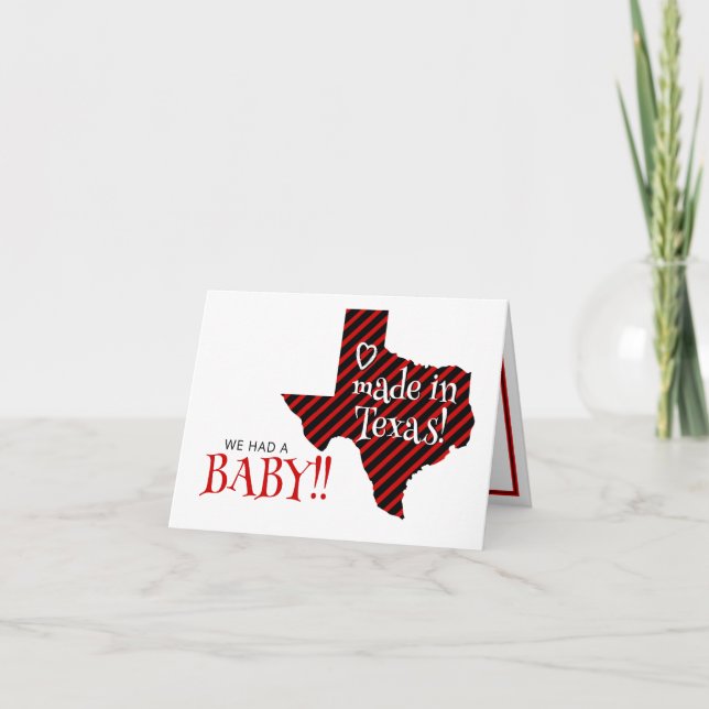 Red/Black Stripe Made in Texas Photo Baby Meddelande (Framsida)