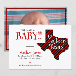 Red/Black Stripe Made in Texas Photo Baby Meddelande